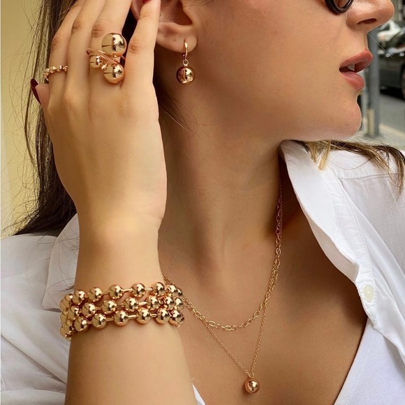 Chain Necklace 18k Gold Plated Dual Chain One Thick One Ball Chain - Picture 6 of 11